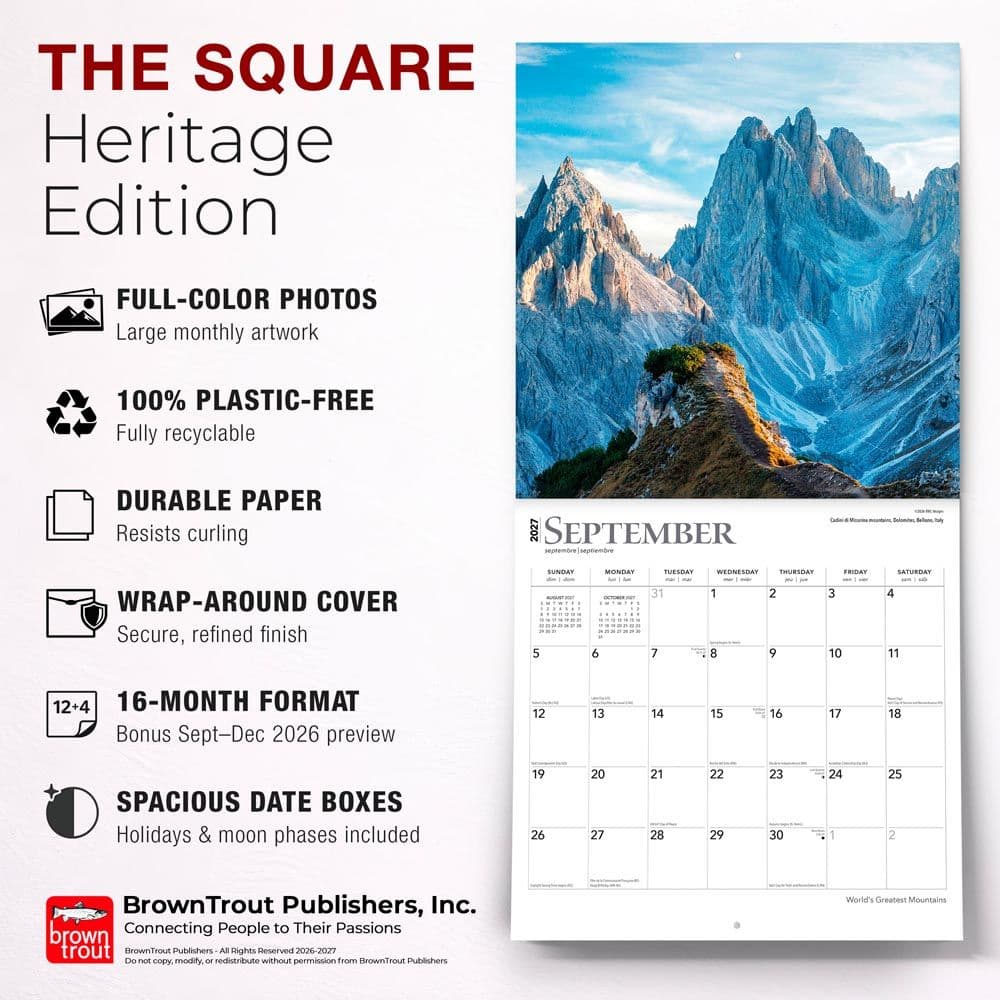 Worlds Greatest Mountains 2027 Wall Calendar Fifth Alternate Image