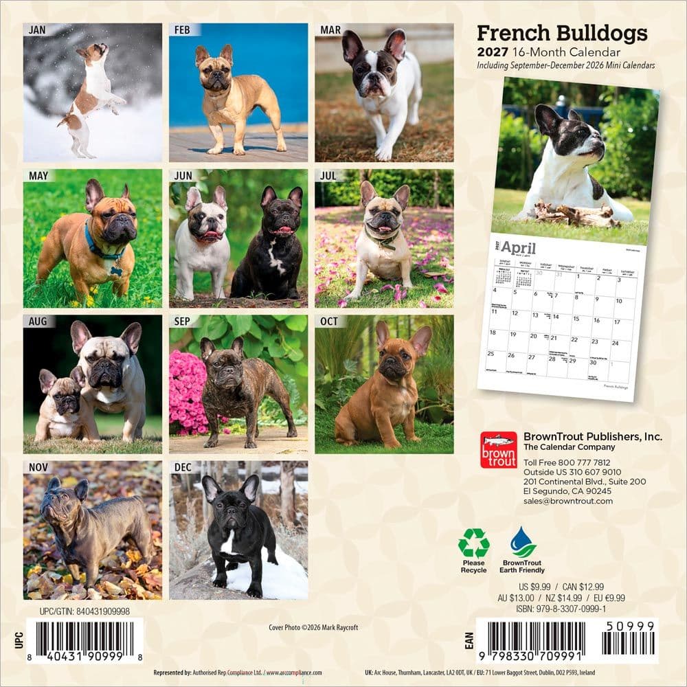 French Bulldogs 2027 Mini Wall Calendar First Alternate Image