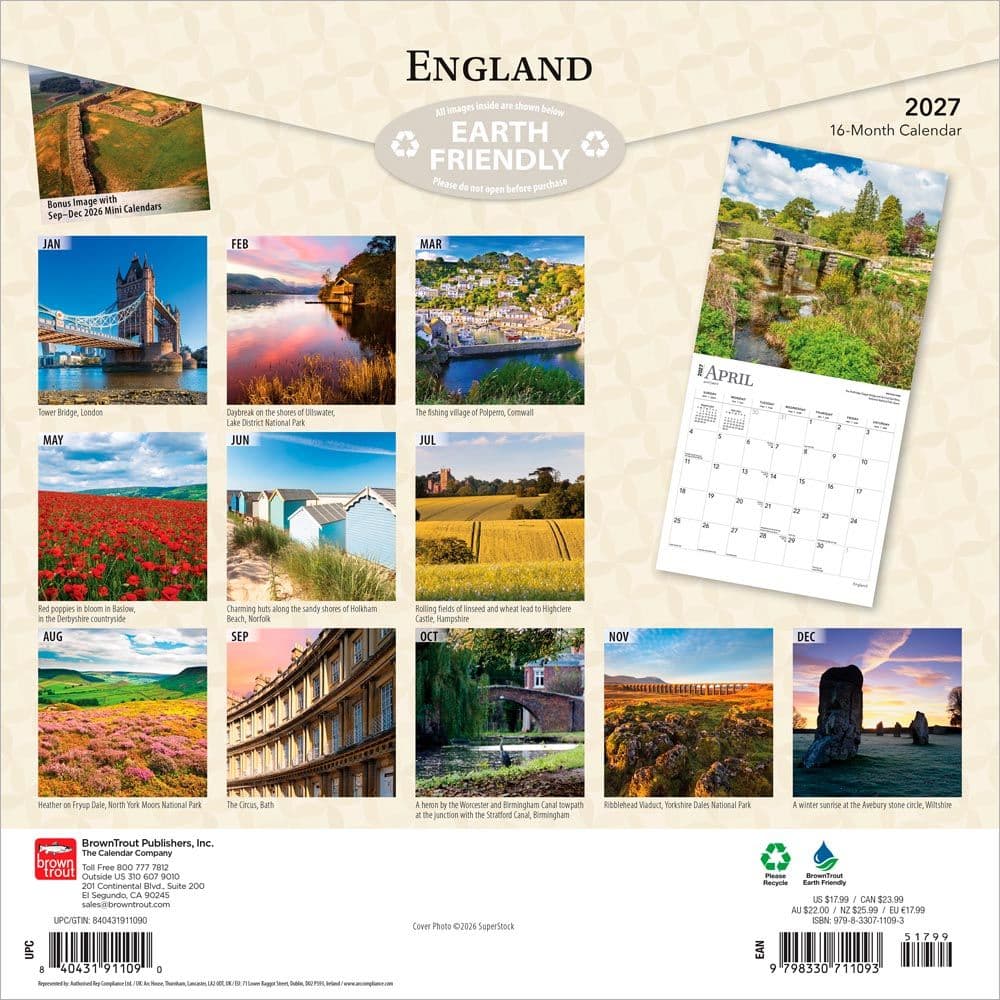 England 2027 Wall Calendar First Alternate Image