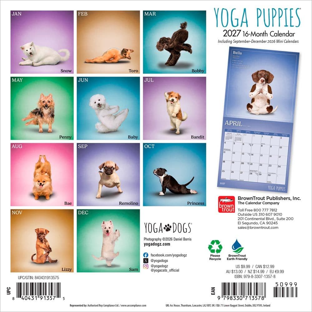 Yoga Puppies 2027 Mini Wall Calendar First Alternate Image