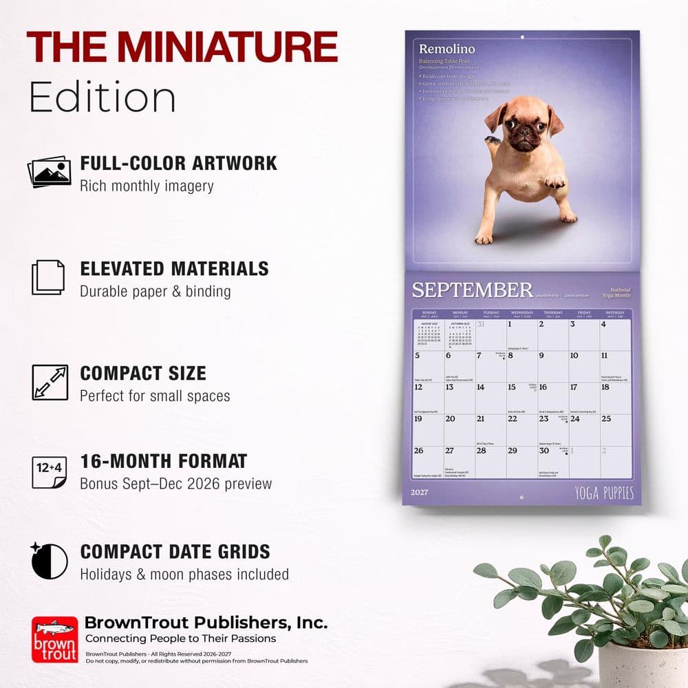 Yoga Puppies 2027 Mini Wall Calendar Fifth Alternate Image