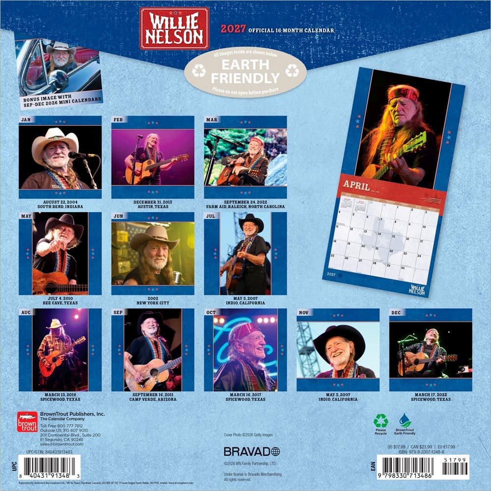 Willie Nelson 2027 Wall Calendar First Alternate Image