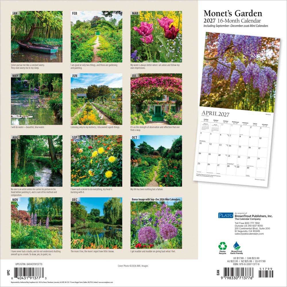 Monets Garden Plato 2027 Wall Calendar First Alternate Image