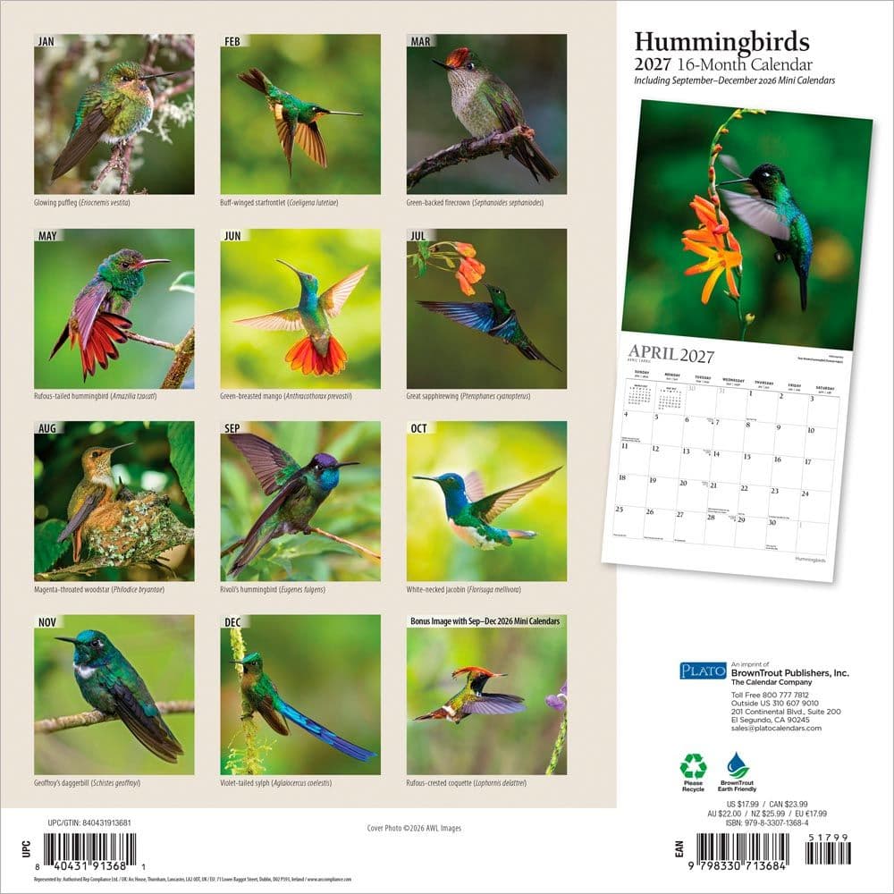 Hummingbirds Plato 2027 Wall Calendar First Alternate Image