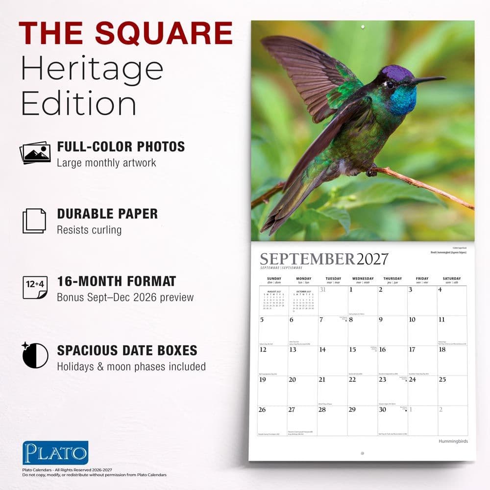 Hummingbirds Plato 2027 Wall Calendar Fifth Alternate Image