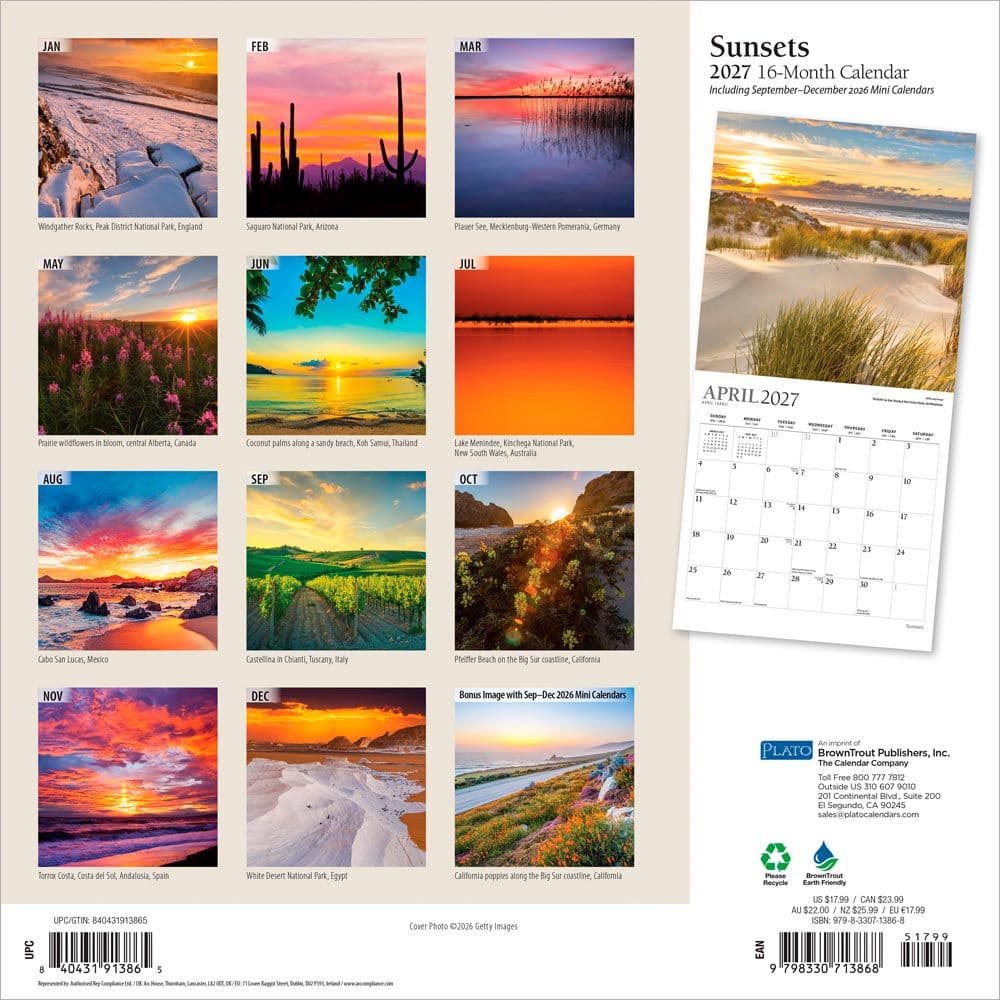 Sunsets Plato 2027 Wall Calendar First Alternate Image