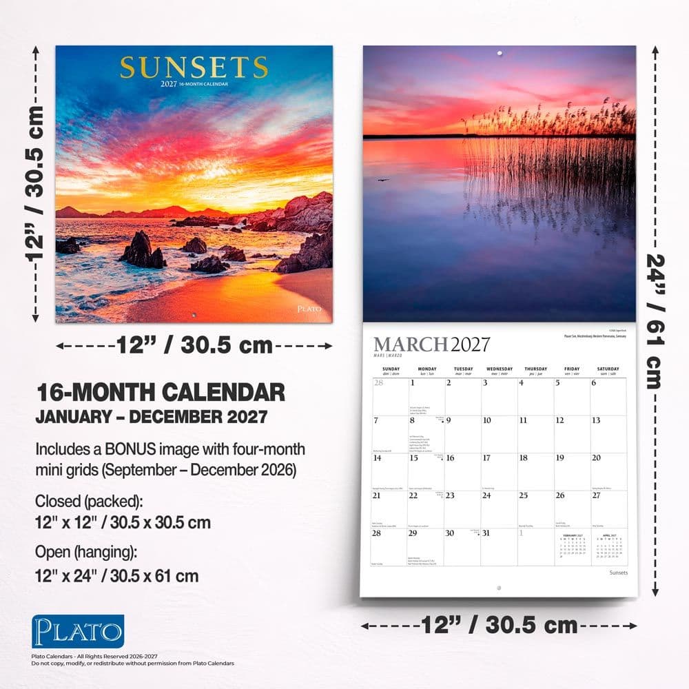 Sunsets Plato 2027 Wall Calendar Sixth Alternate Image