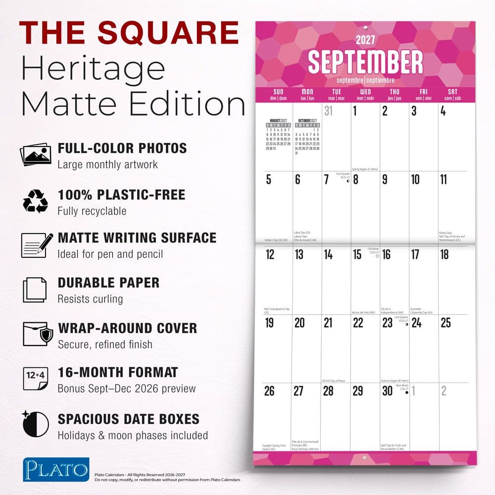 Jumbo Grid Large Print Plato 2027 Wall Calendar Fifth Alternate Image