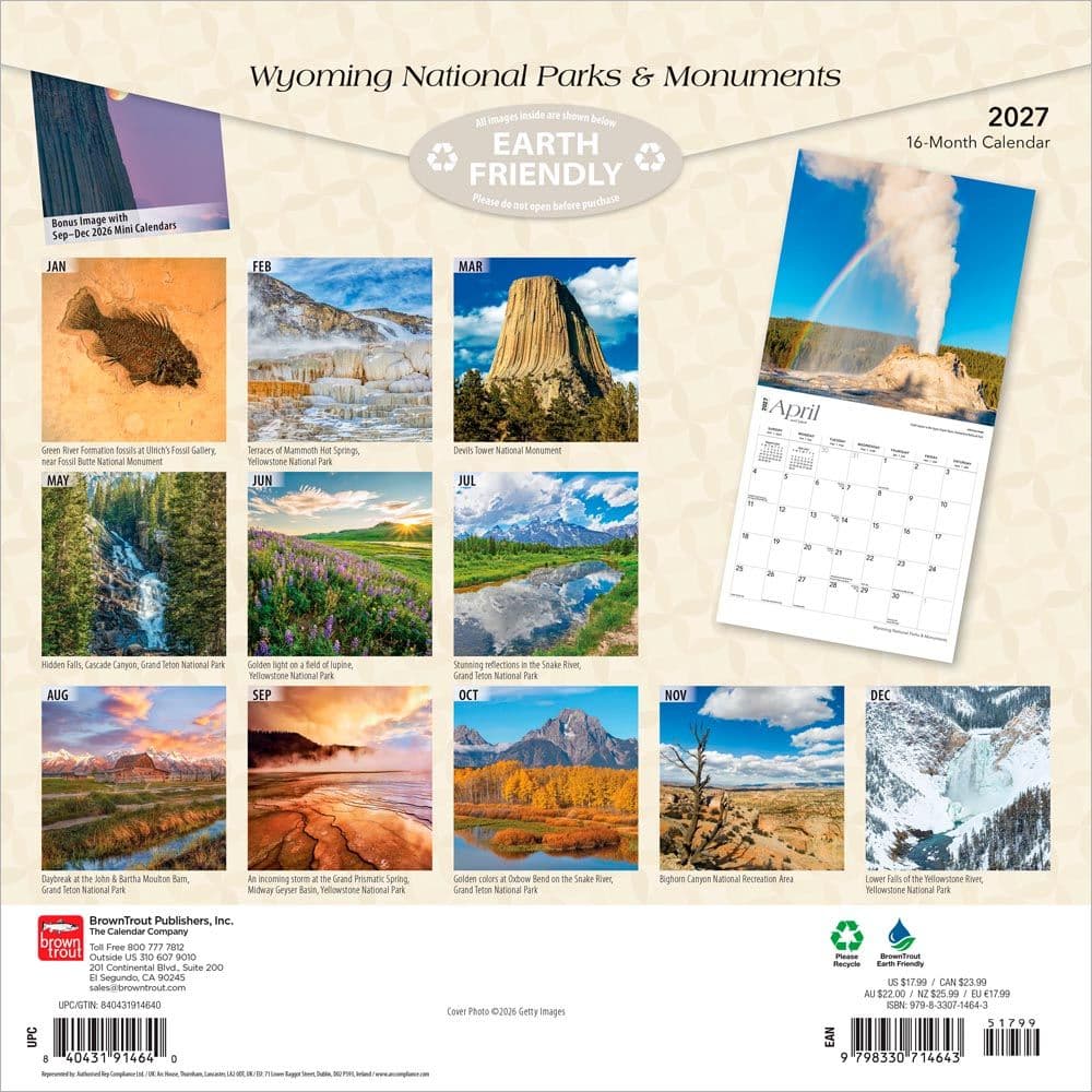 Wyoming National Parks 2027 Wall Calendar First Alternate Image