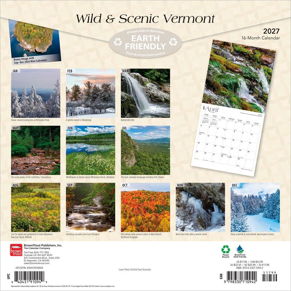 Vermont Wild and Scenic 2027 Wall Calendar First Alternate Image