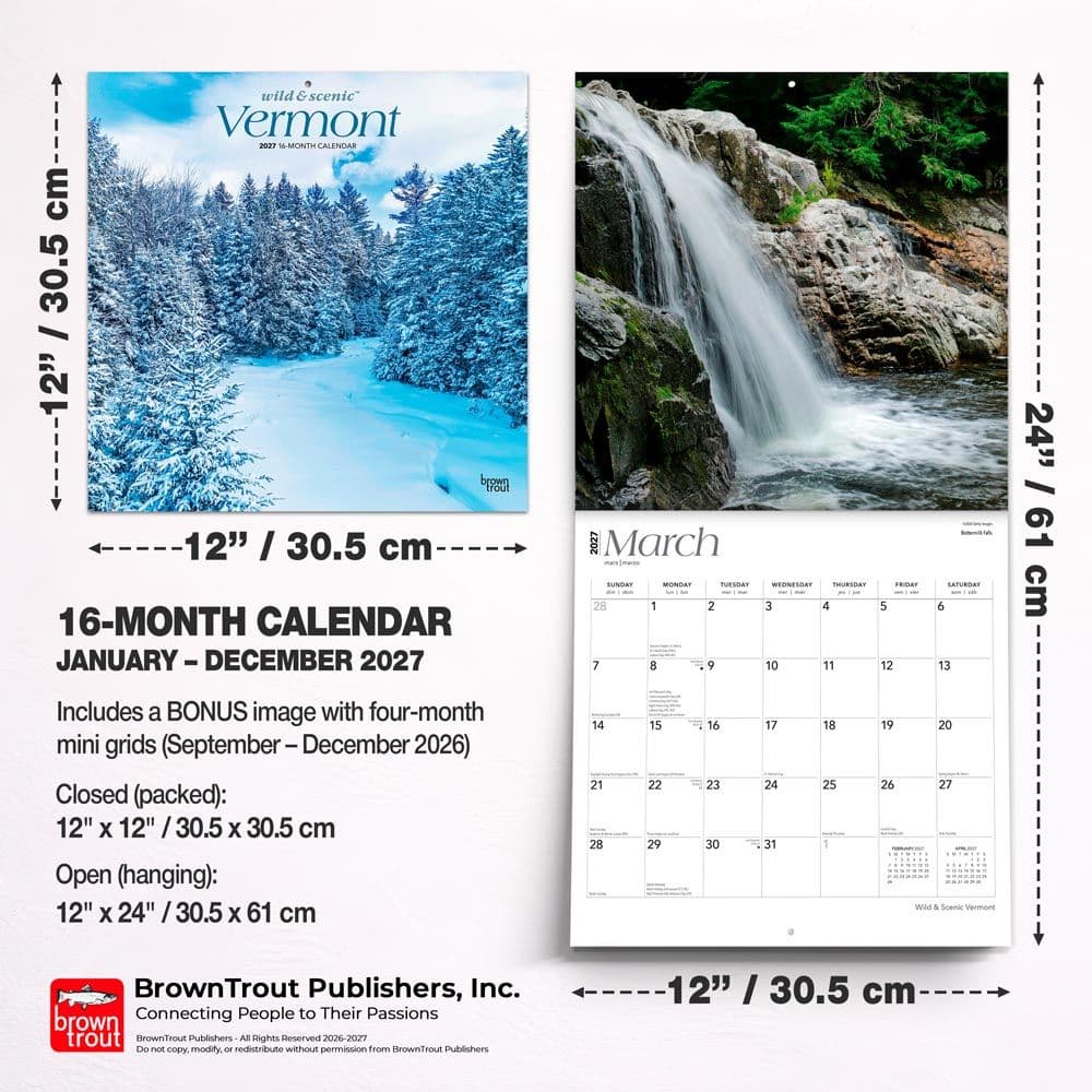 Vermont Wild and Scenic 2027 Wall Calendar Sixth Alternate Image