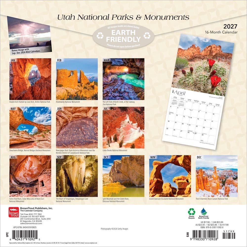 Utah Parks And Monuments 2027 Wall Calendar First Alternate Image