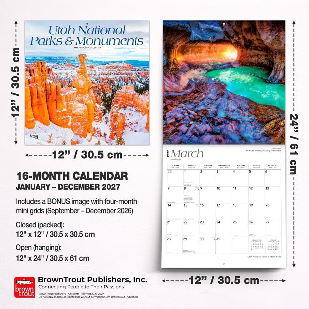 Utah Parks And Monuments 2027 Wall Calendar Sixth Alternate Image