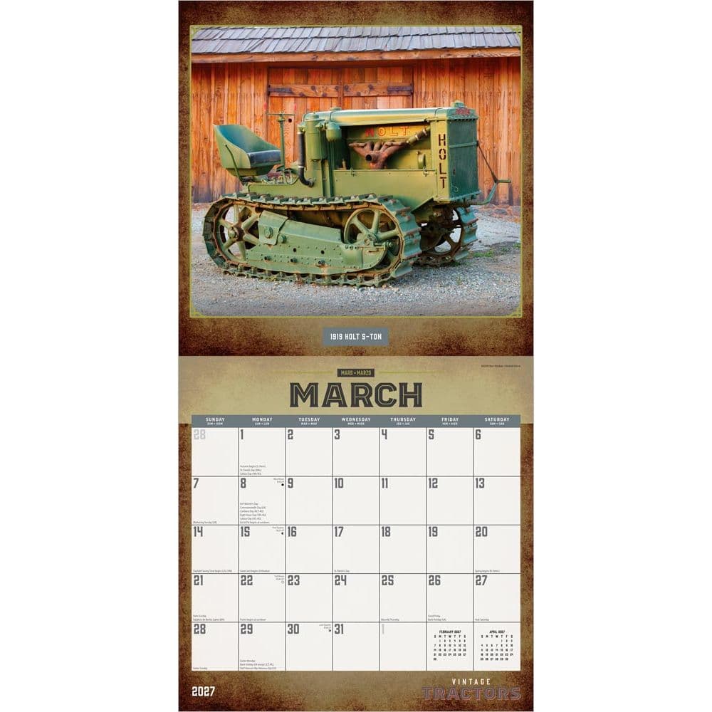 Tractors Vintage 2027 Wall Calendar Second Alternate Image