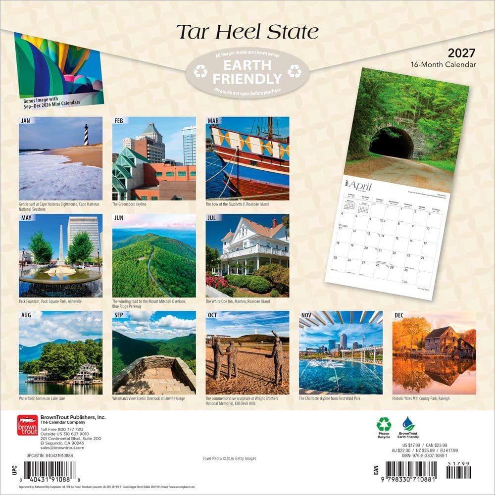 Tar Heel State North Carolina 2027 Wall Calendar First Alternate Image