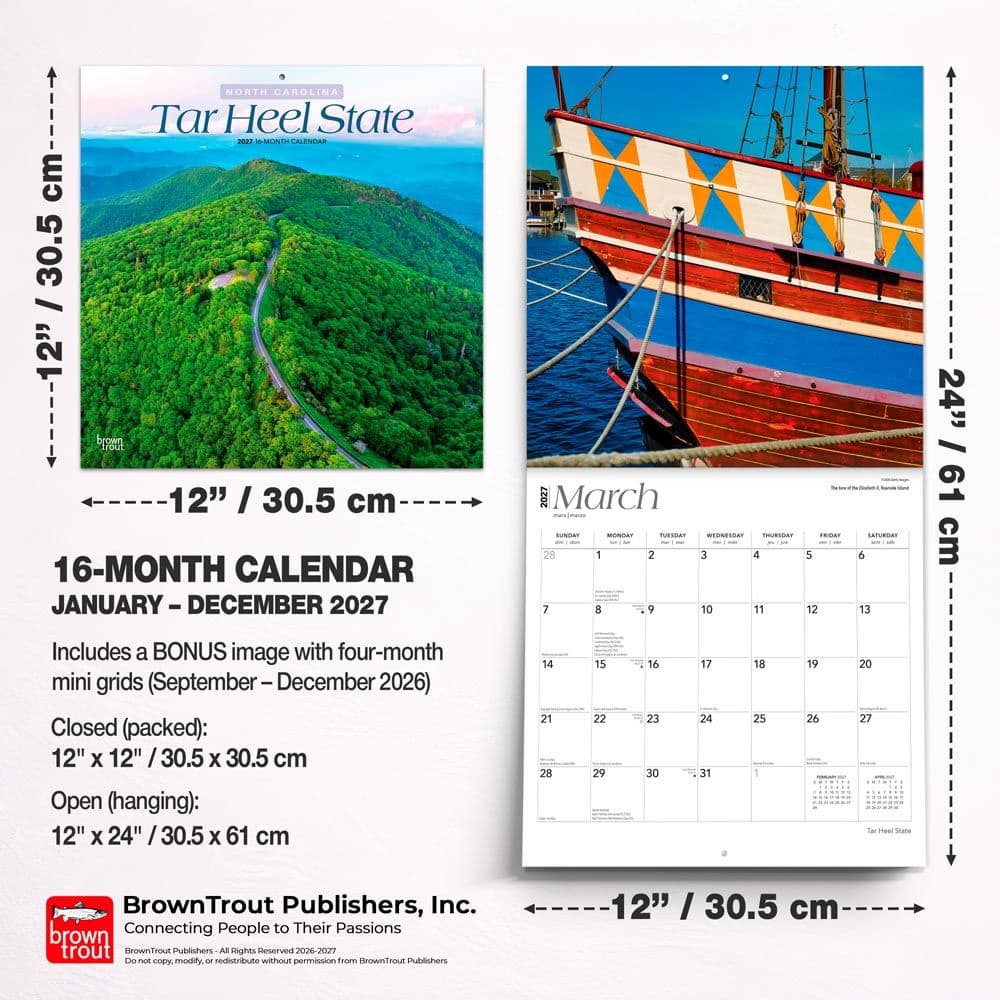 Tar Heel State North Carolina 2027 Wall Calendar Sixth Alternate Image