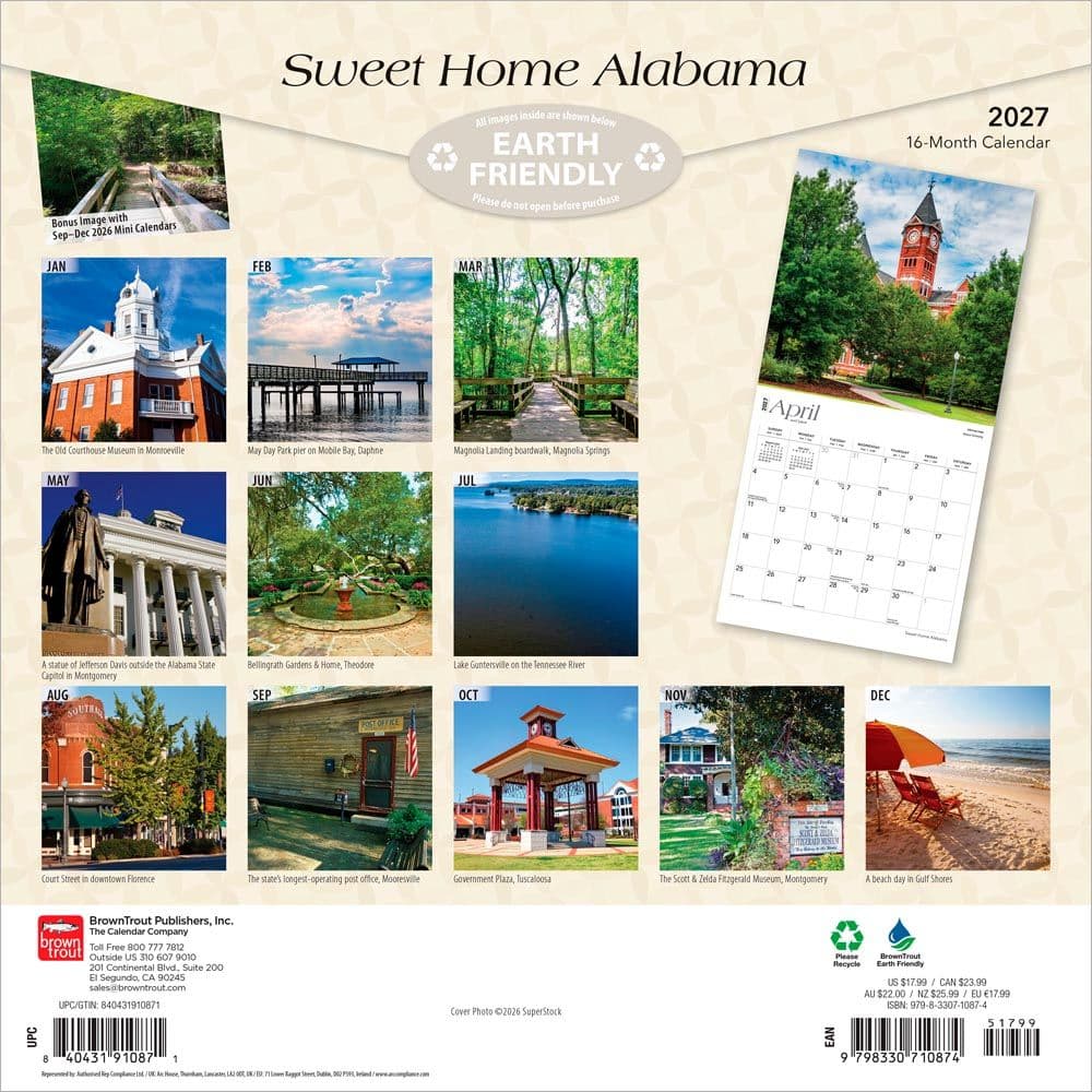 Sweet Home Alabama Places 2027 Wall Calendar First Alternate Image
