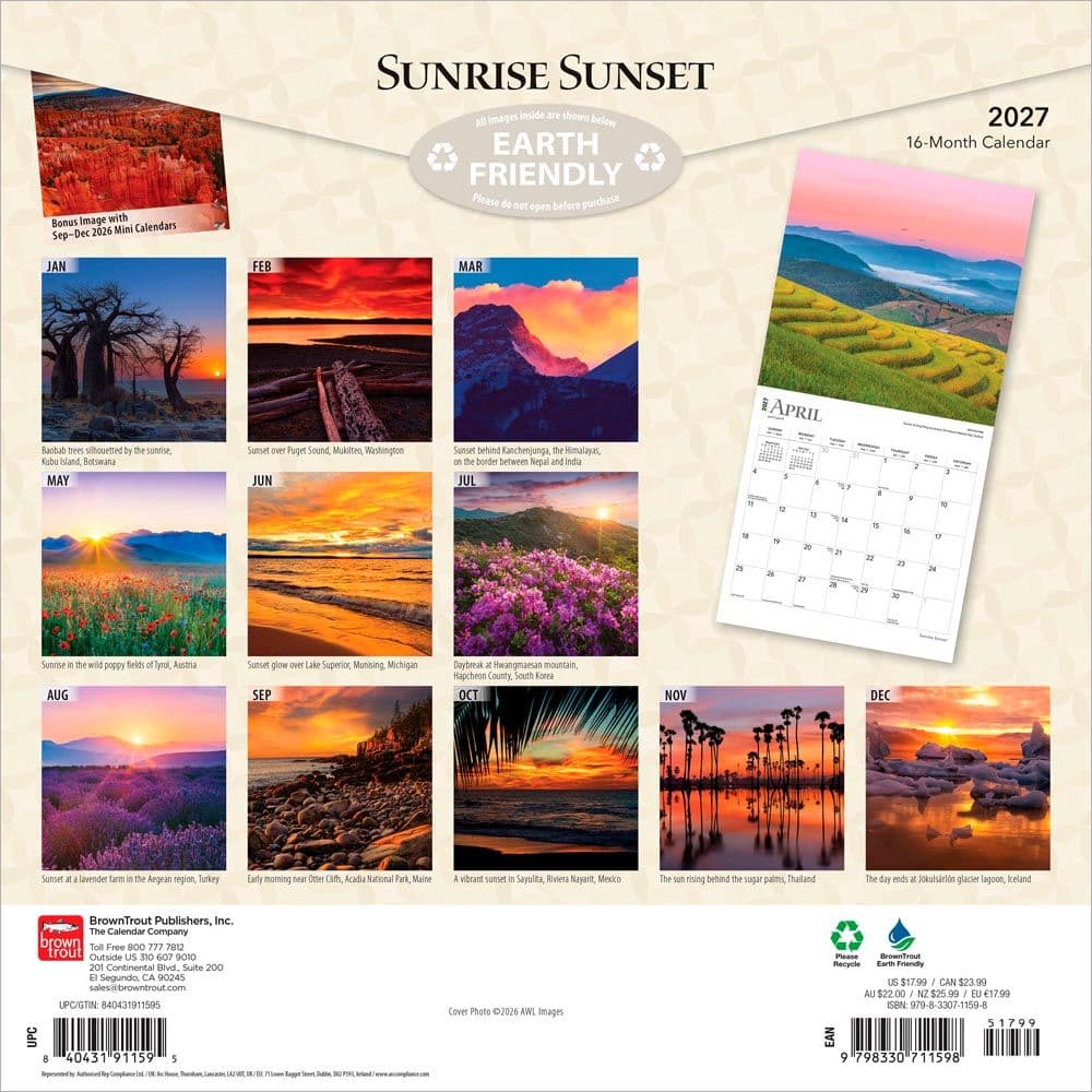 Sunrise Sunset 2027 Wall Calendar First Alternate Image