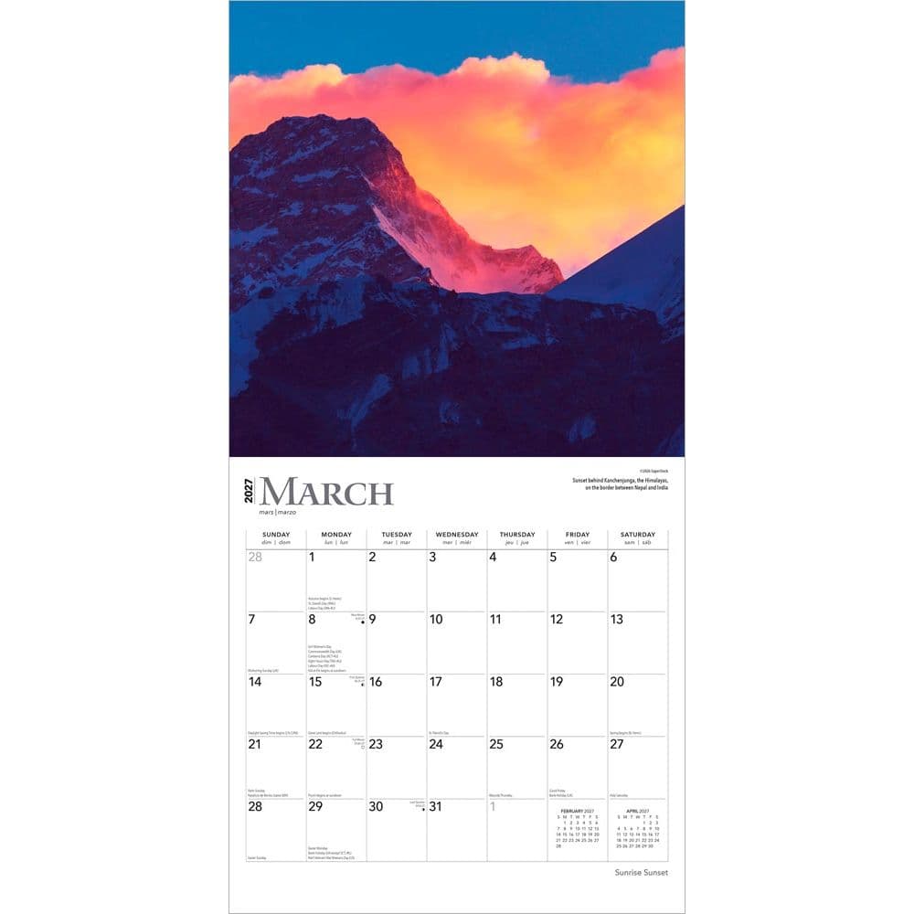 Sunrise Sunset 2027 Wall Calendar Second Alternate Image