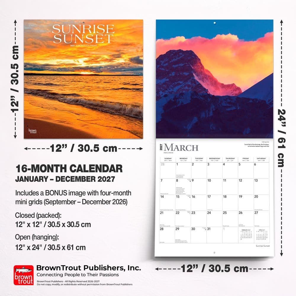Sunrise Sunset 2027 Wall Calendar Sixth Alternate Image