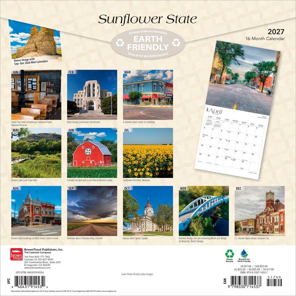 Sunflower State Kansas Places 2027 Wall Calendar First Alternate Image
