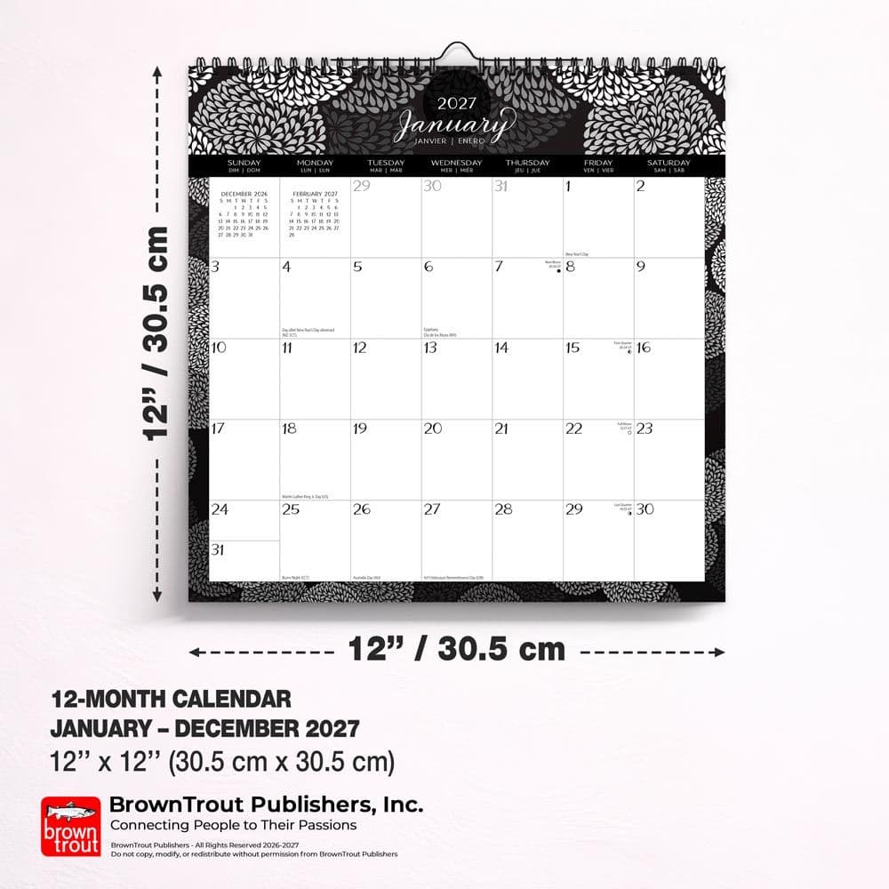 Ebony And Ivory Spiral 2027 Wall Calendar Sixth Alternate Image