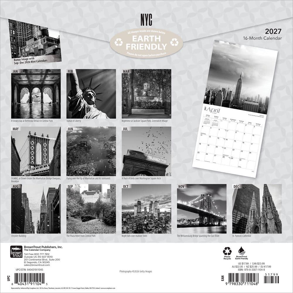 New York City Black and White 2027 Wall Calendar First Alternate Image