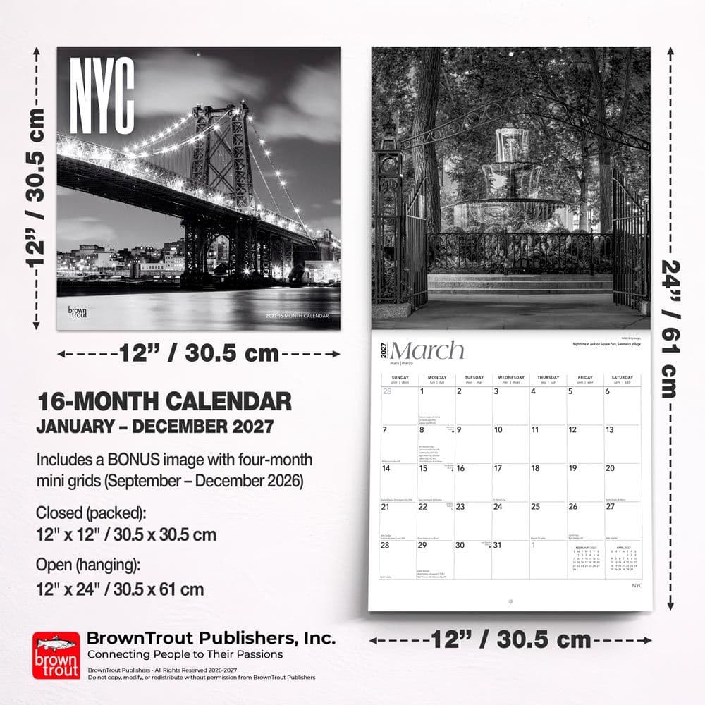 New York City Black and White 2027 Wall Calendar - Calendars.com