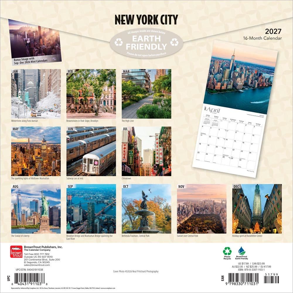 ニューヨーク　2027～2029 New York City 2027 Wall Calendar - Calendars.com