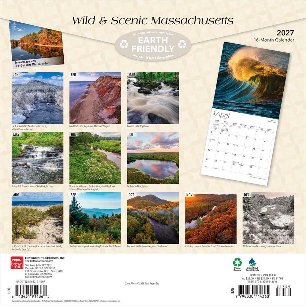 Massachusetts Wild and Scenic 2027 Wall Calendar First Alternate Image