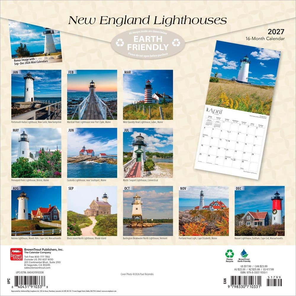New England Lighthouses 2027 Wall Calendar First Alternate Image