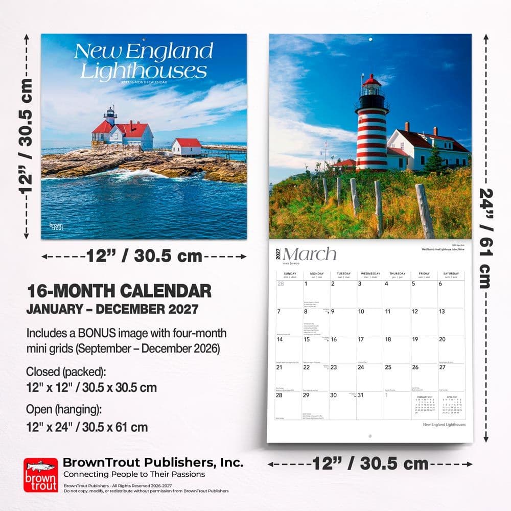 New England Lighthouses 2027 Wall Calendar Sixth Alternate Image