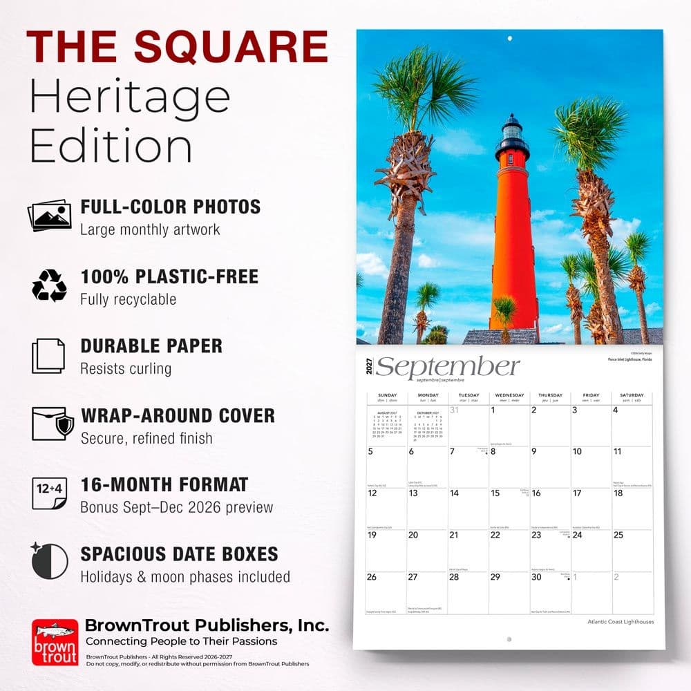Lighthouses Atlantic Coast 2027 Wall Calendar Fifth Alternate Image