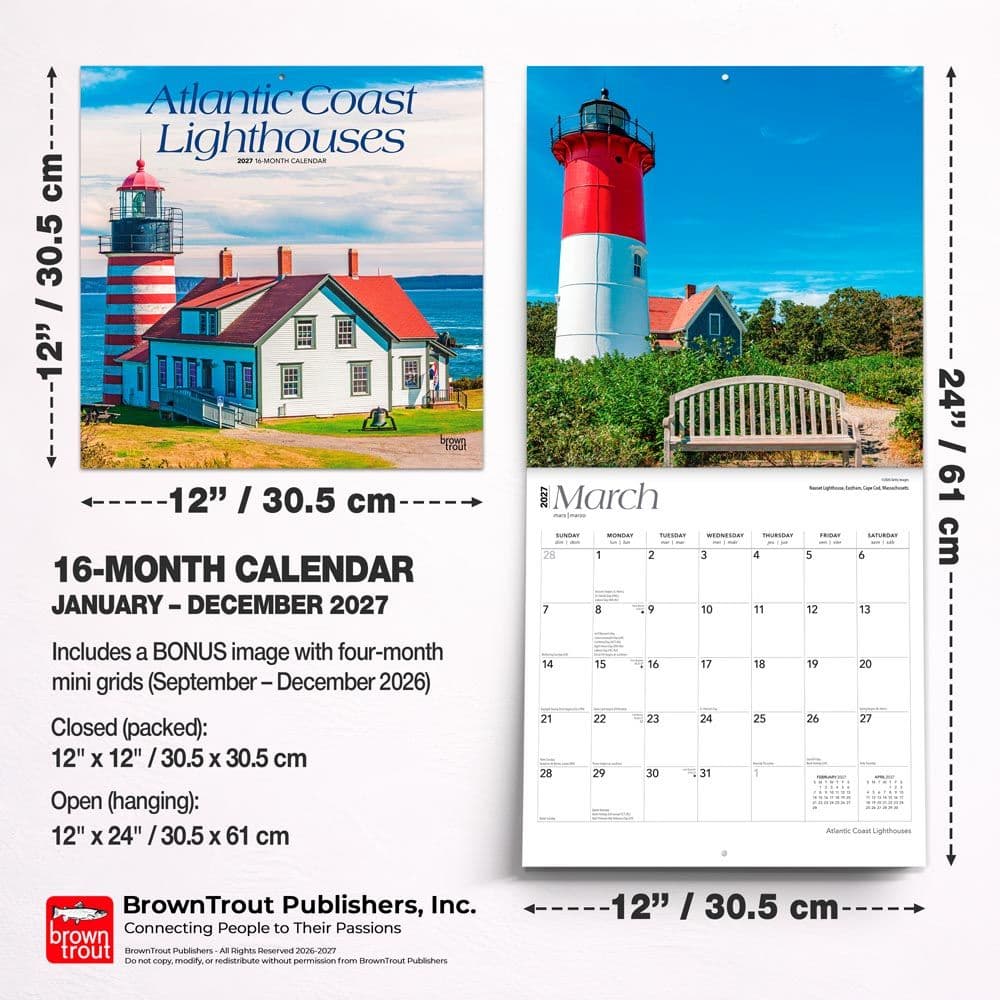 Lighthouses Atlantic Coast 2027 Wall Calendar Sixth Alternate Image