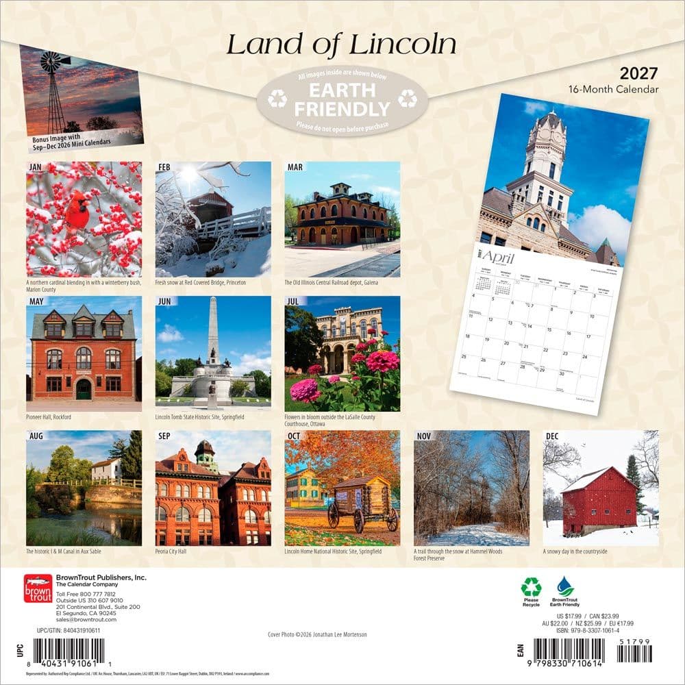 Land of Lincoln Illinois 2027 Wall Calendar First Alternate Image