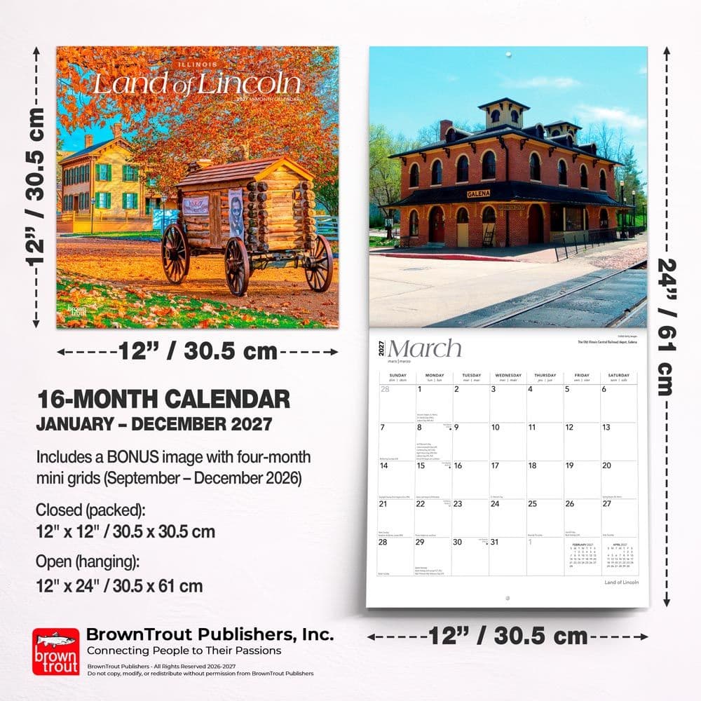 Land of Lincoln Illinois 2027 Wall Calendar Sixth Alternate Image