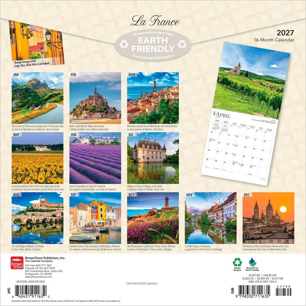 France La France English French 2027 Wall Calendar First Alternate Image
