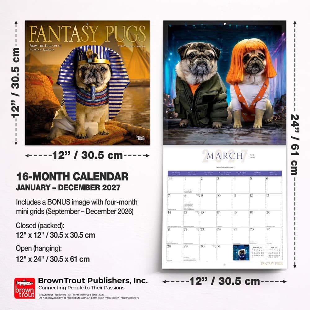 Fantasy Pugs 2027 Wall Calendar Sixth Alternate Image