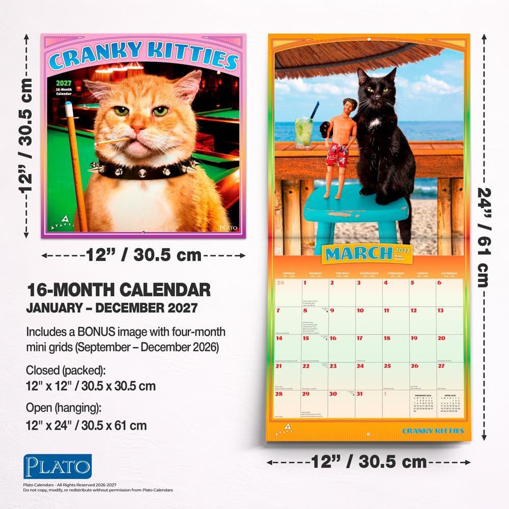 Avanti Cranky Kitties Plato 2027 Wall Calendar Sixth Alternate Image