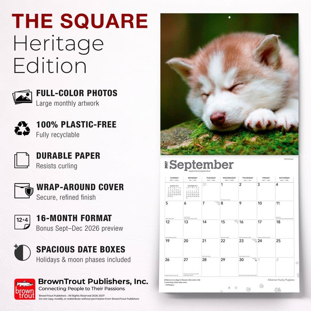 Siberian Husky Puppies 2027 Wall Calendar Fifth Alternate Image