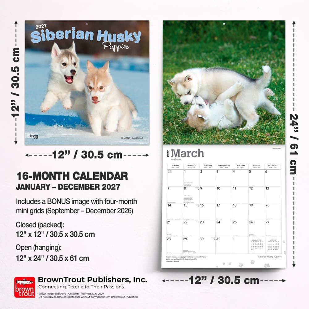 Siberian Husky Puppies 2027 Wall Calendar Sixth Alternate Image