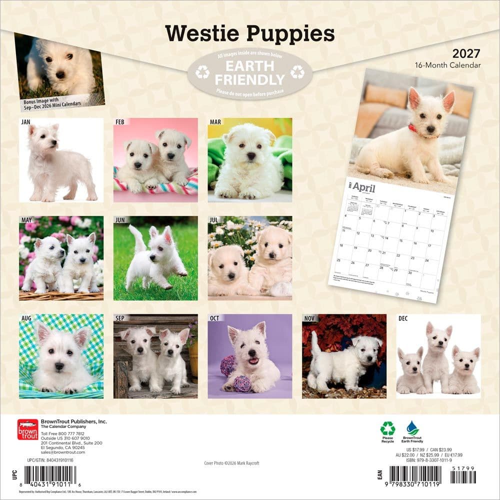 West Highland Terrier Puppies 2027 Mini Wall Calendar First Alternate Image