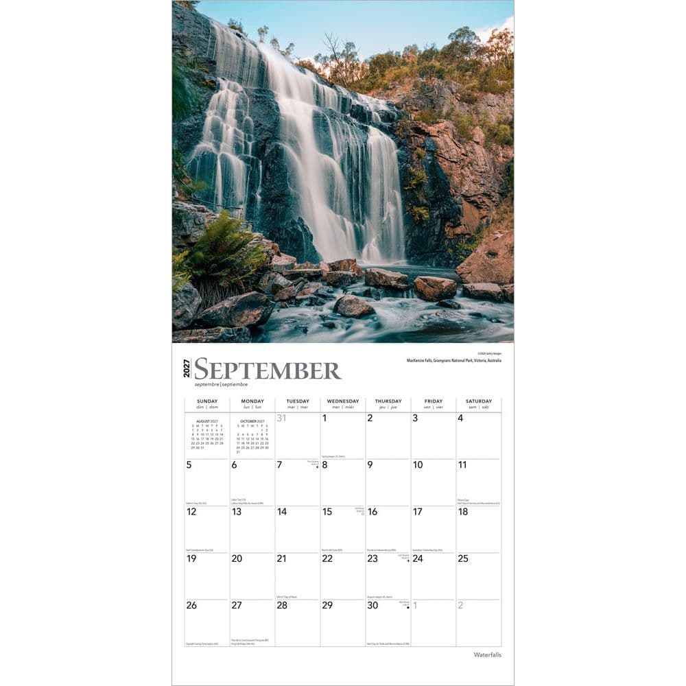 Waterfalls 2027 Wall Calendar Third Alternate Image