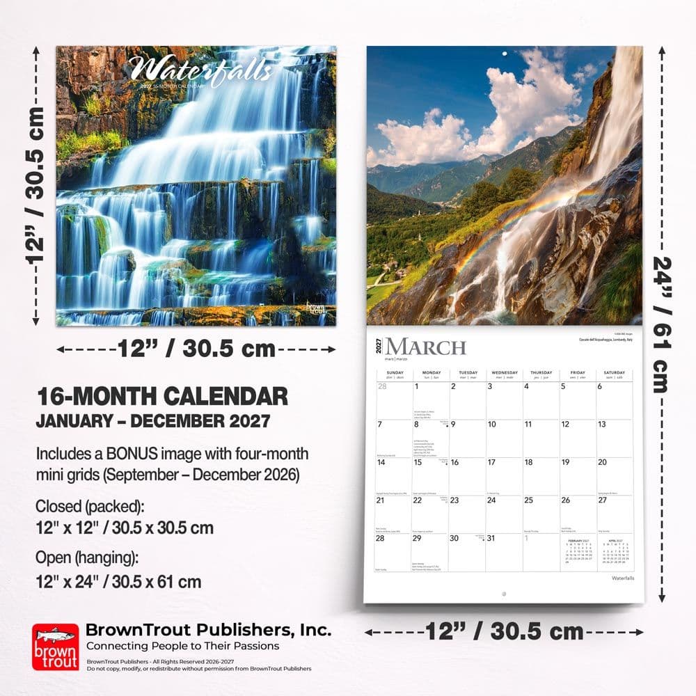 Waterfalls 2027 Wall Calendar Sixth Alternate Image