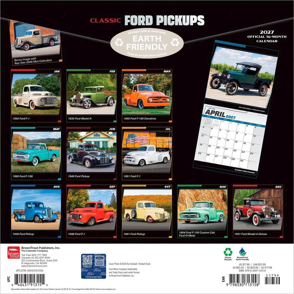 Ford Classic Pickups 2027 Wall Calendar First Alternate Image