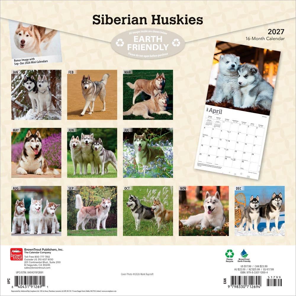 Siberian Huskies 2027 Wall Calendar First Alternate Image