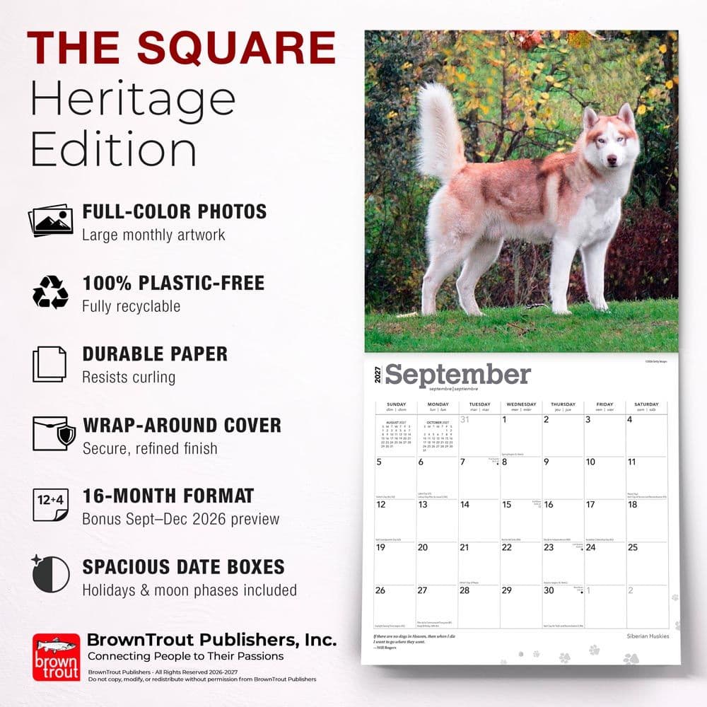 Siberian Huskies 2027 Wall Calendar Fifth Alternate Image