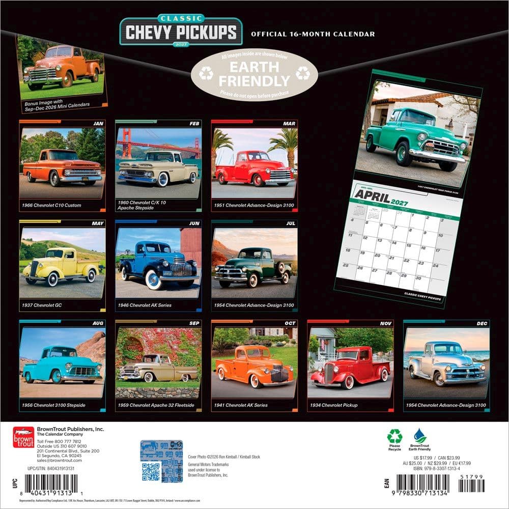 Chevy Classic Pickups 2027 Wall Calendar First Alternate Image