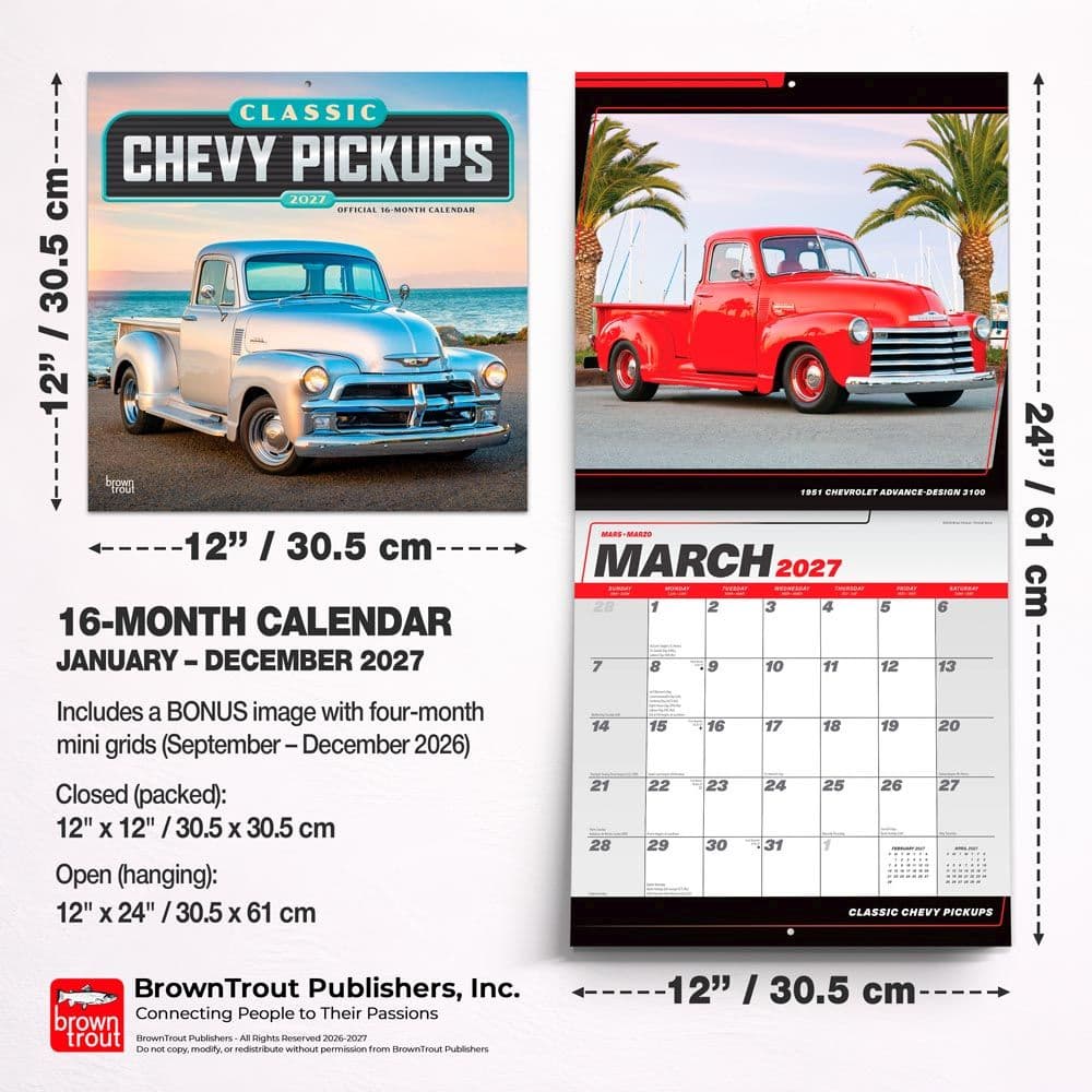 Chevy Classic Pickups 2027 Wall Calendar Sixth Alternate Image