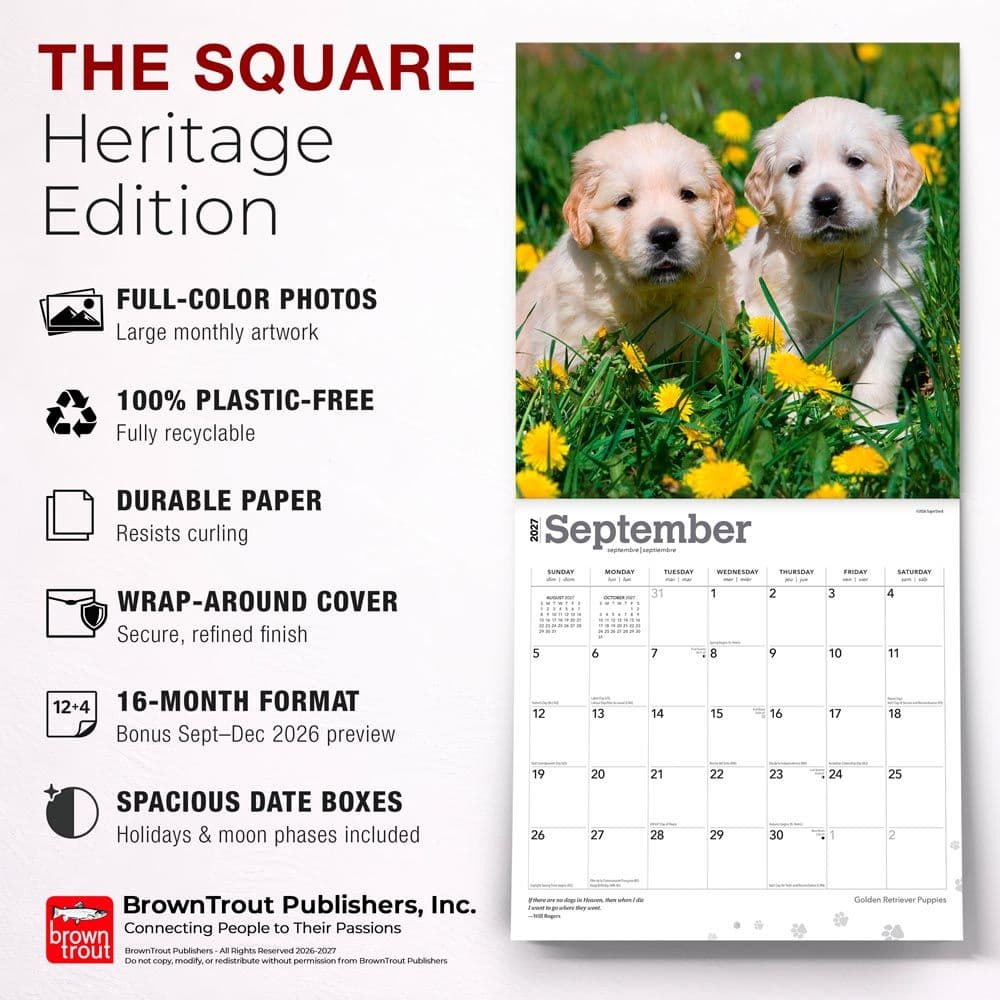 Golden Retriever Puppies 2027 Wall Calendar Fifth Alternate Image